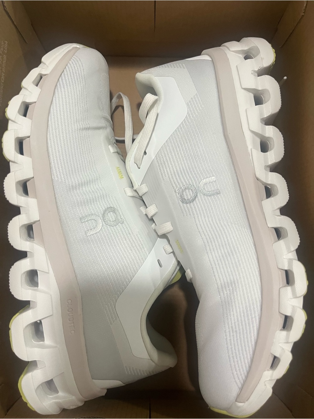On Women’s cloud flow 4  Running Shoes — White with Light Beige Accents 7.5 w